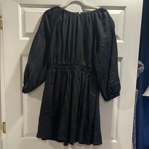 J. Crew Black Linen Palmero Dress- smocked waist lined size Medium